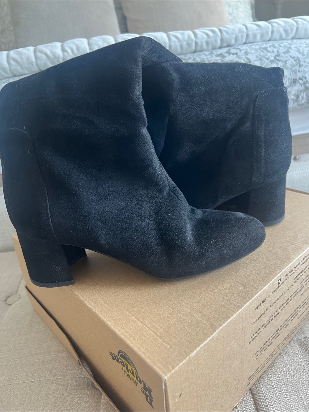 Black Suede Mid-Heel thigh Boots - Women's